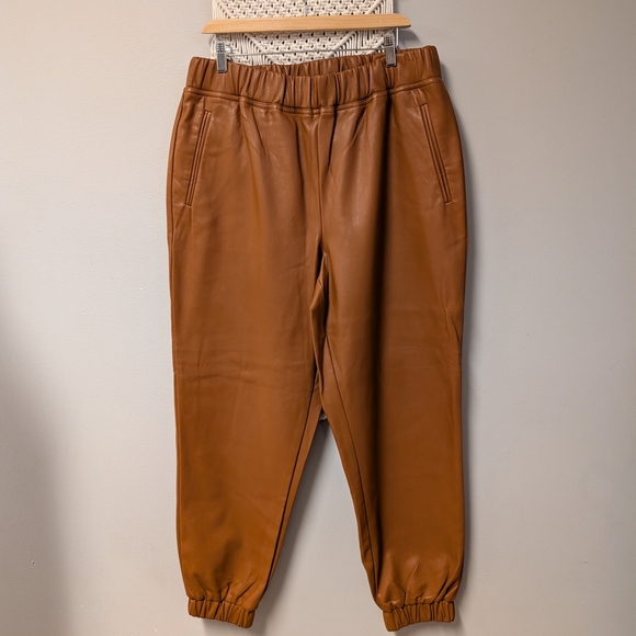INC International Concepts Tan Leather Jogger Pants Cinnamon XL Elastic Waist - Picture 3 of 5